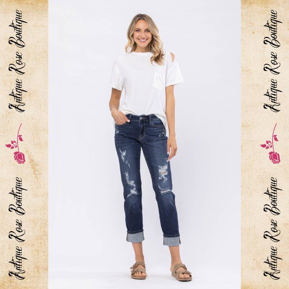 🌹 Judy Blue Bleach Splash Boyfriend Jeans - Picture 5 of 10